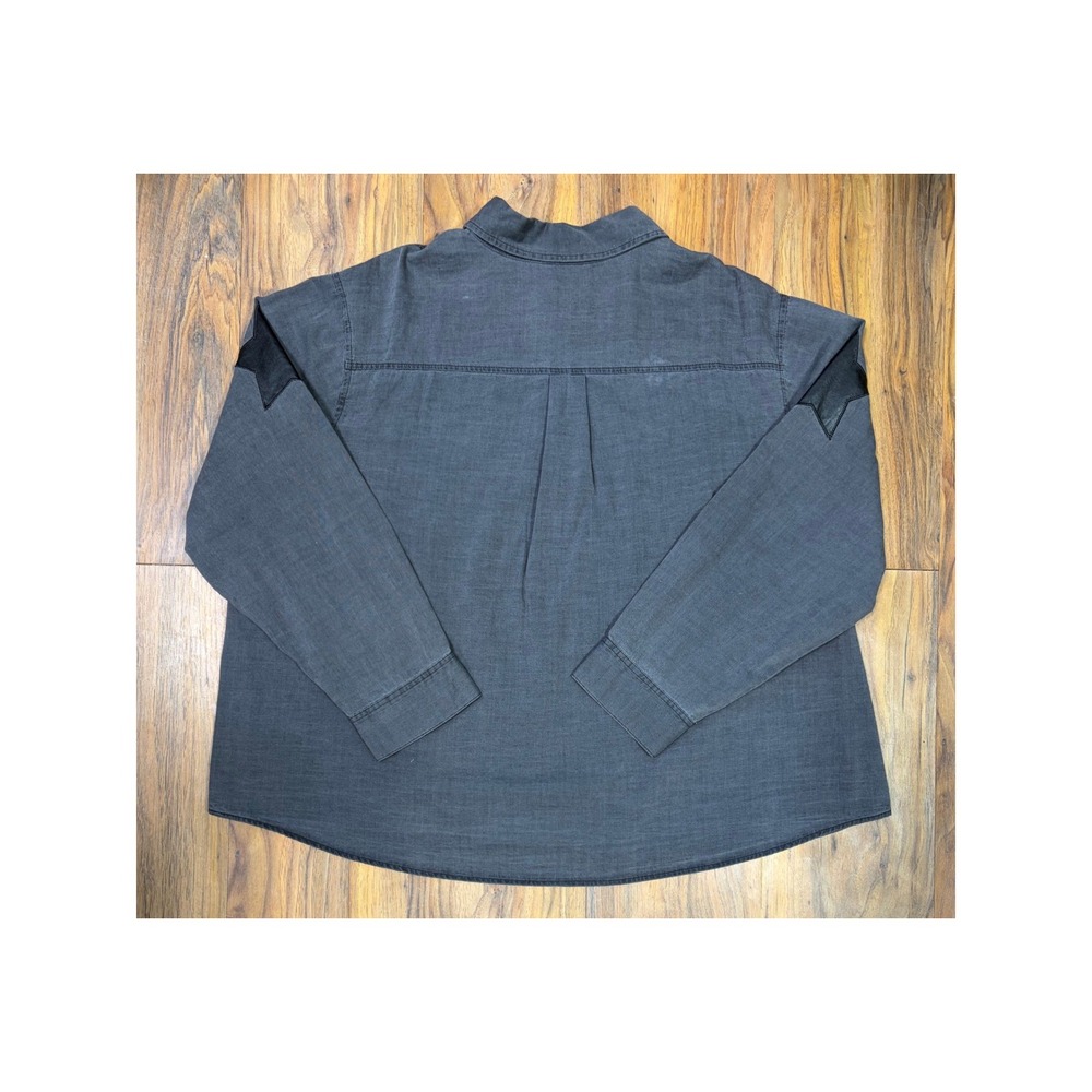 Unbranded Gray Star Patch Button Down Oversized Western Streetwear Shirt Top‎ - Picture 6 of 7